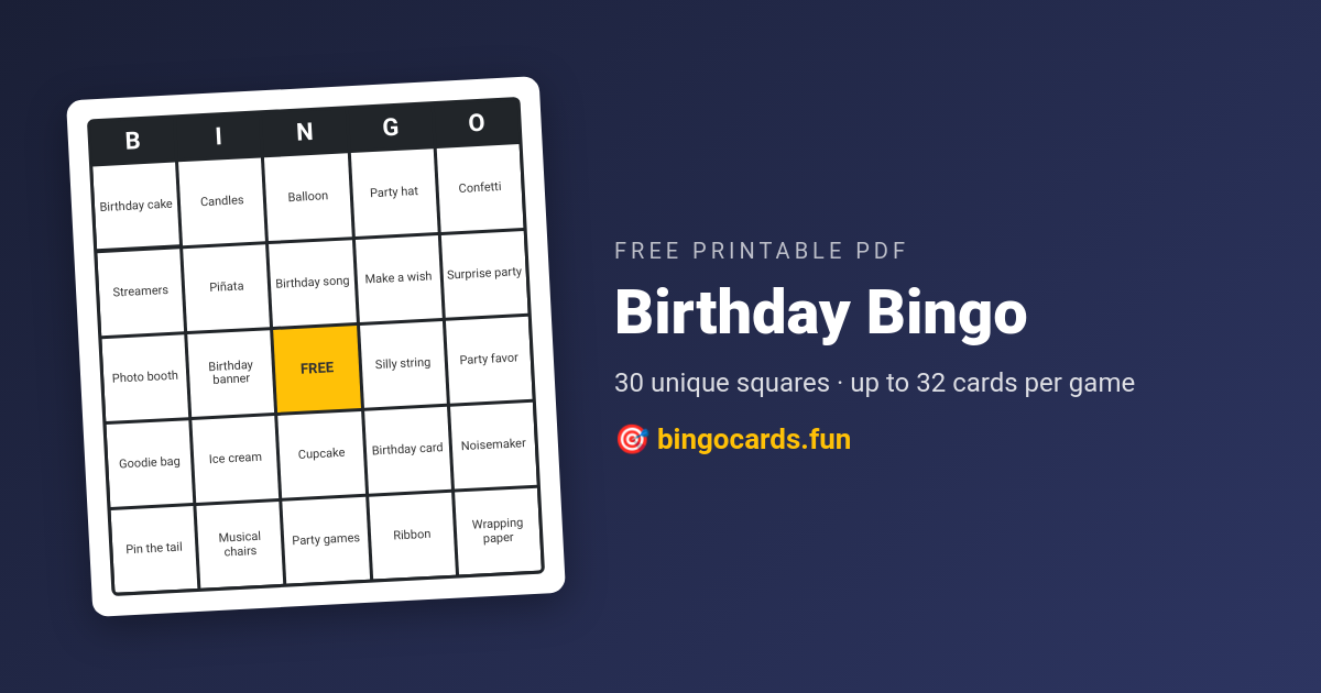 Birthday Bingo card — free printable PDF