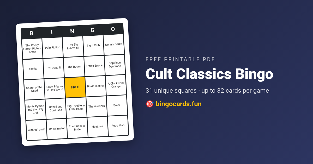 Cult Classics Bingo card — free printable PDF