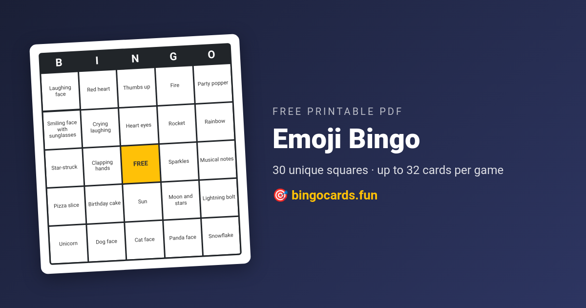 Emoji Bingo card — free printable PDF