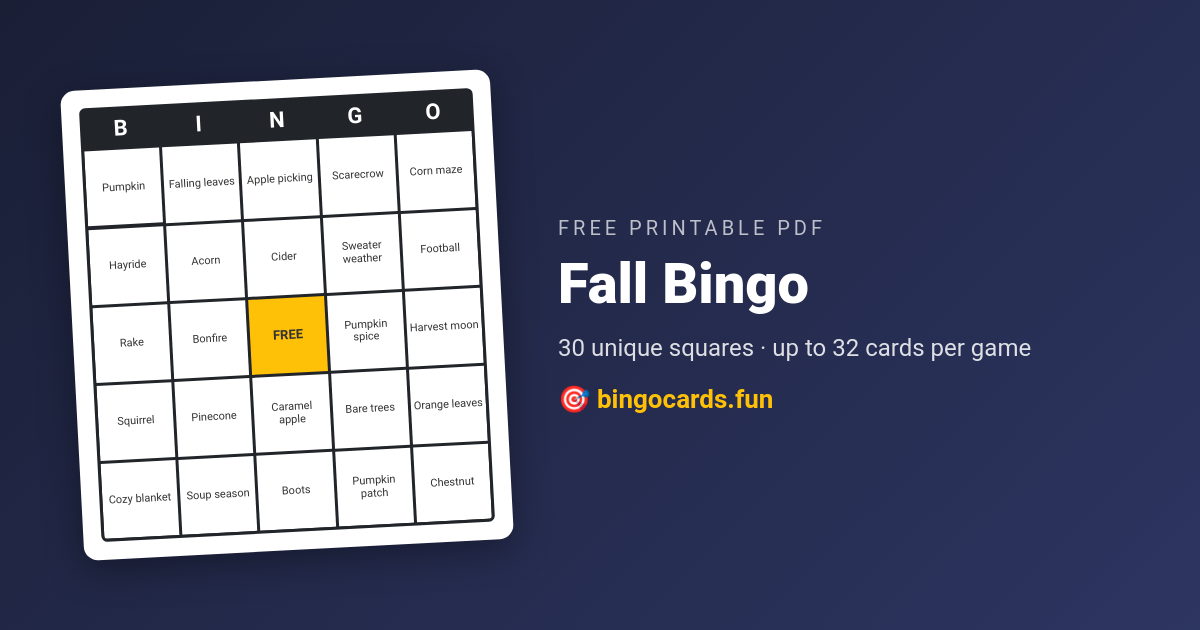 Fall Bingo card — free printable PDF