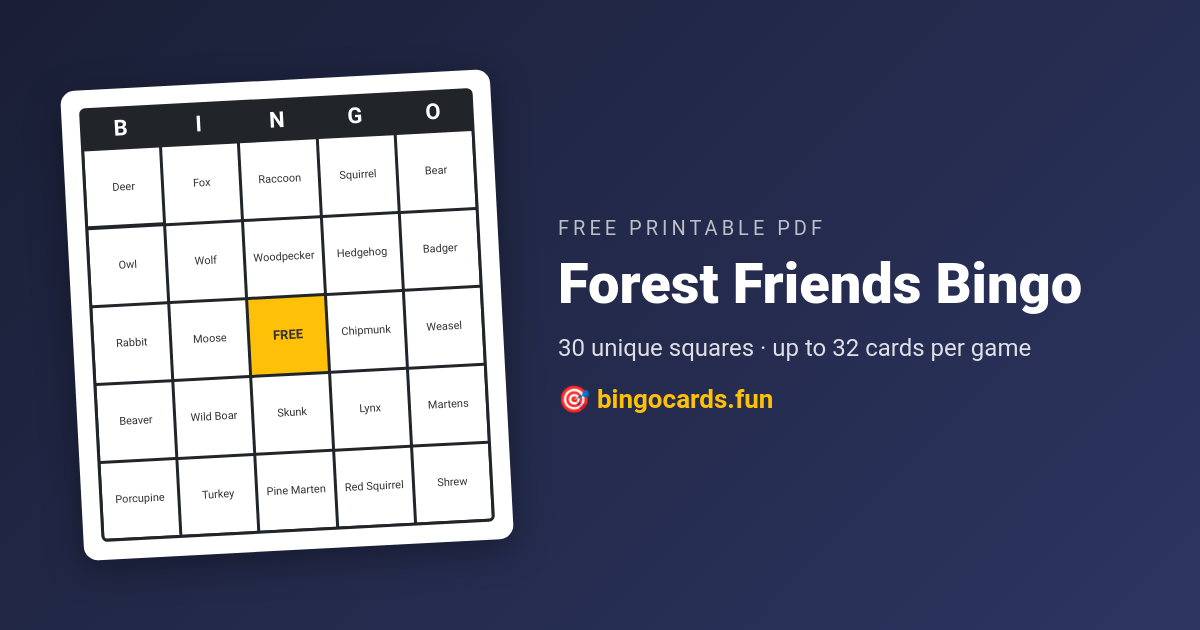 Forest Friends Bingo card — free printable PDF