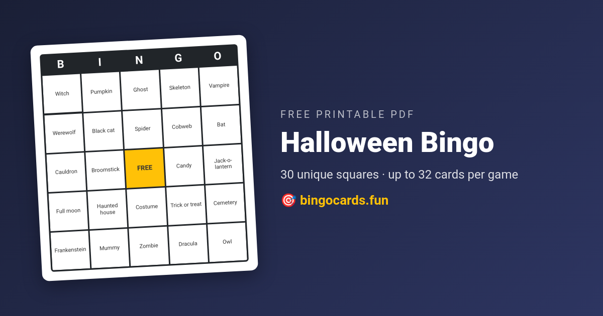 Halloween Bingo card — free printable PDF