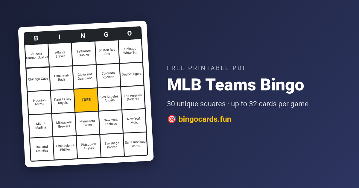 MLB Teams Bingo card — free printable PDF