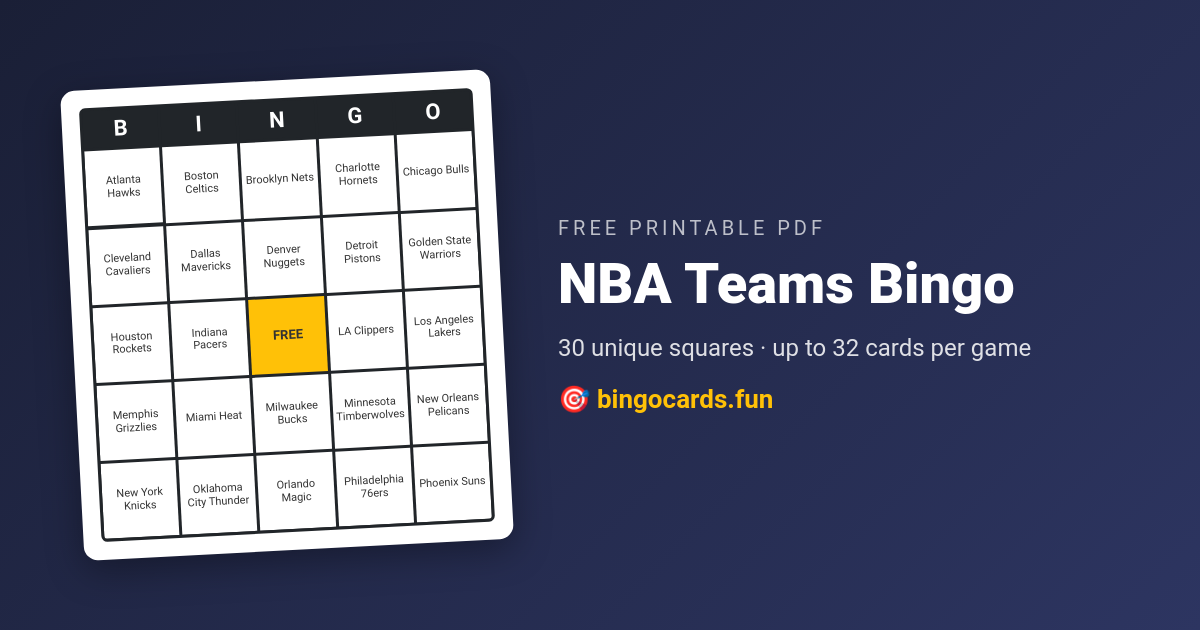 NBA Teams Bingo card — free printable PDF
