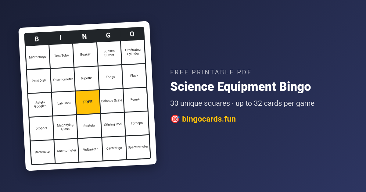 Science Equipment Bingo card — free printable PDF