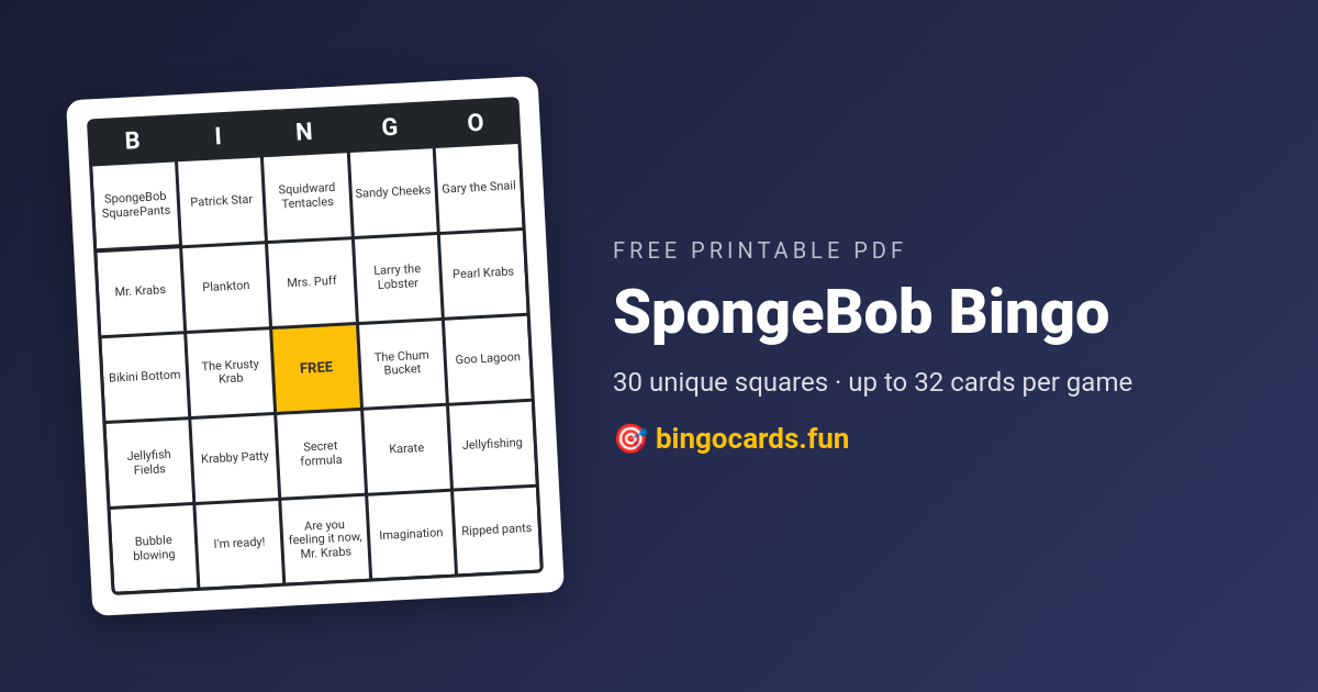SpongeBob Bingo card — free printable PDF