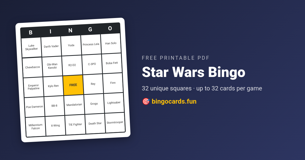Star Wars Bingo card — free printable PDF