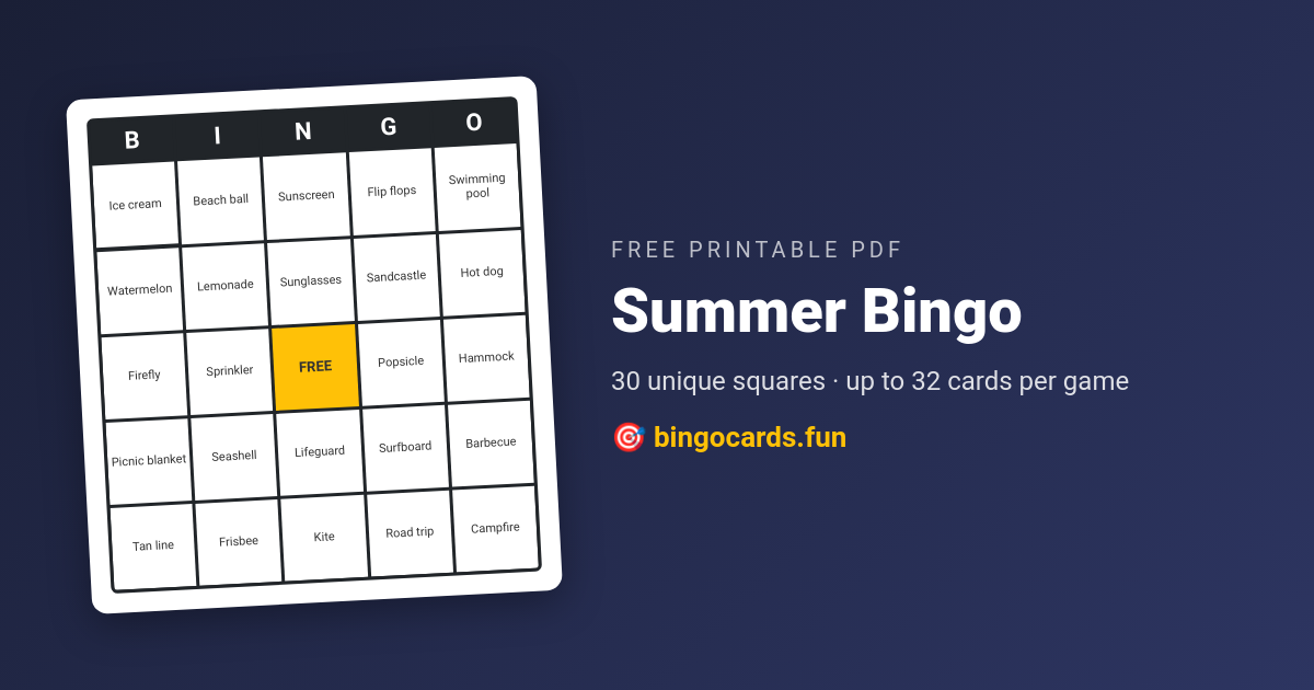 Summer Bingo card — free printable PDF