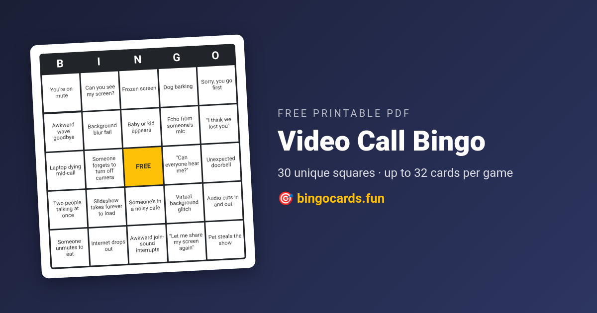 Video Call Bingo card — free printable PDF